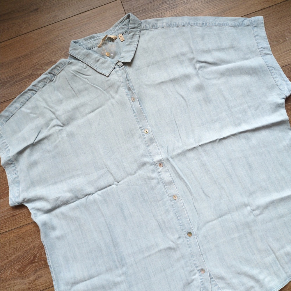 Soft Surroundings Chambray Button Down Shirt Blue Beach Coastal Lagenlook 3X